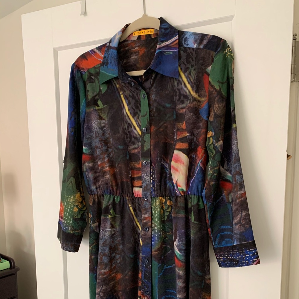 Alice & Olivia 3/4 sleeve print shirt dress, US M